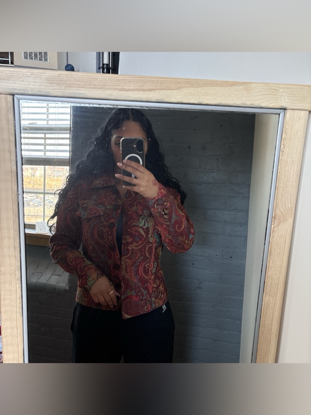 Paisley Button-Up Vintage Jacket in Burgundy and Teal